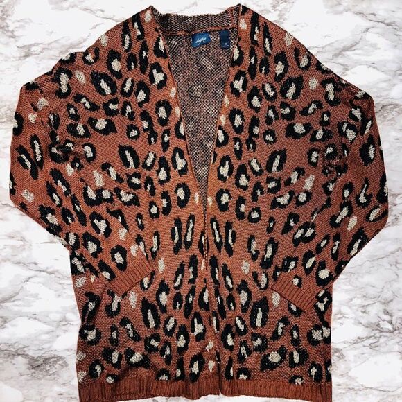 Day Trip | Long Sleeve Knit Cardigan Cheetah Print | Brown | Women's | M - Picture 1 of 5